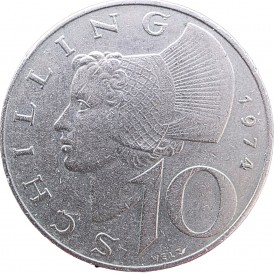 Монета Австрия 10 шиллингов 1974