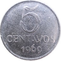 Монета Бразилия 5 сентаво 1969
