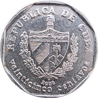 Монета Куба 25 сентаво 2008
