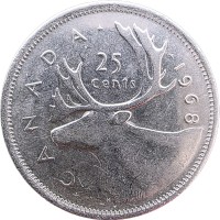Монета Канада 25 центов 1968 Олень