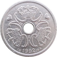 Монета Дания 2 кроны 1992