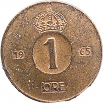 Монета Швеция 1 эре 1965