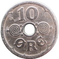 Монета Дания 10 эре 1924