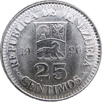 Монета Венесуэла 25 сентимо 1990