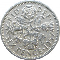 Монета Великобритания 6 пенсов 1957