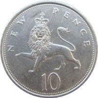 Монета Великобритания 10 пенсов 1973