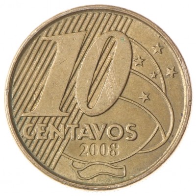 Монета Бразилия 10 сентаво 2008
