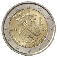 Монета Италия 2 евро 2014 200 лет карабинерам