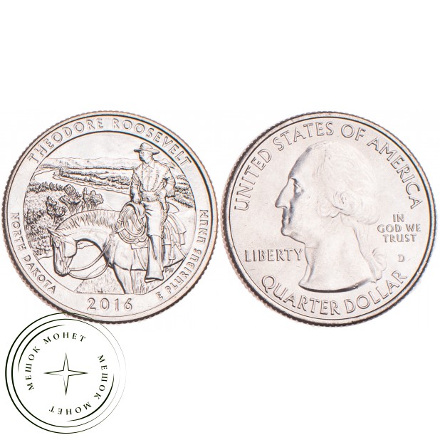 США 25 центов 2016 Национальный парк Теодора Рузвельта