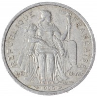 Монета Полинезия 2 франка 1996