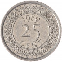 Монета Суринам 25 центов 1989
