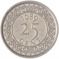 Монета Суринам 25 центов 1989