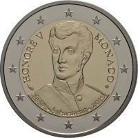 Монета Монако 2 евро 2019 200-летие вступления на престол князя Монако Оноре V