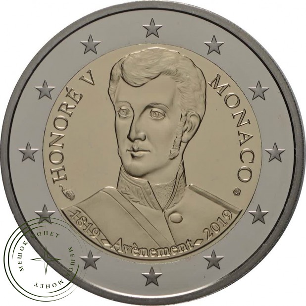 Монако 2 евро 2019 200-летие вступления на престол князя Монако Оноре V