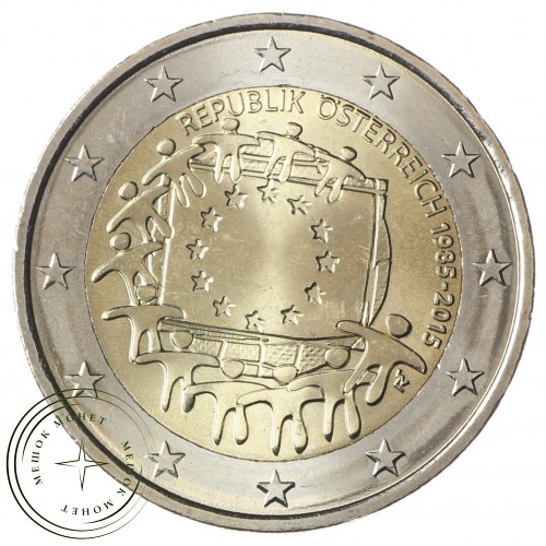 Австрия 2 евро 2015 30 лет флагу Европы