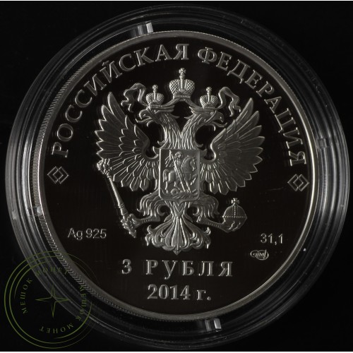 3 рубля 2014 Горные лыжи в оригинальном футляре