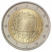 Монета Литва 2 евро 2015 30 лет Флагу Европы