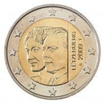 Монета Люксембург 2 евро 2009 90 лет вступления на престол Герцогини Шарлотты