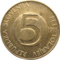 Монета Словения 5 толаров 1995