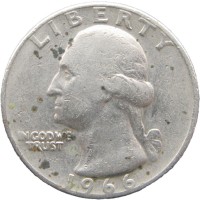 Монета США 25 центов 1966