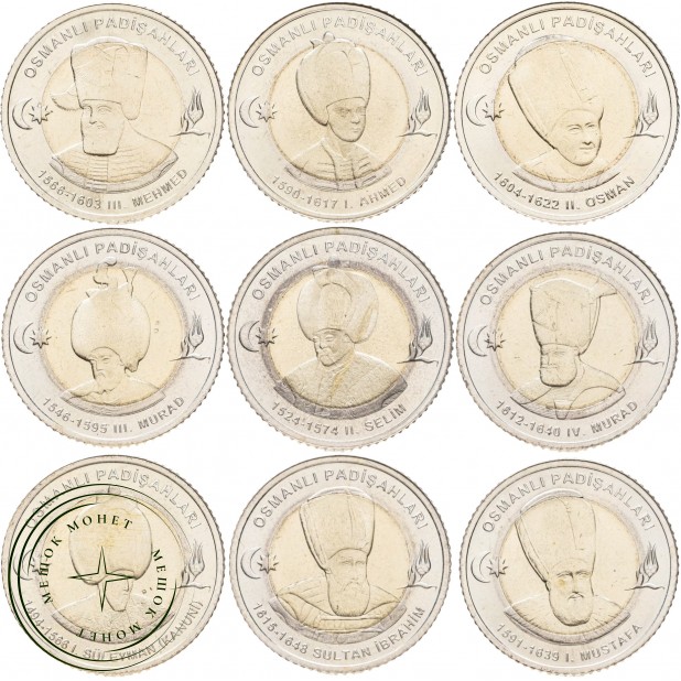 Турция набор 9 монет 1 лира 2025 Правители Османской Империи — Султаны — 937046298