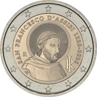 Монета Италия 2 евро 2026 Франциск Ассизский