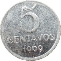 Монета Бразилия 5 сентаво 1969