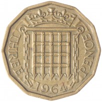 Монета Великобритания 3 пенса 1964