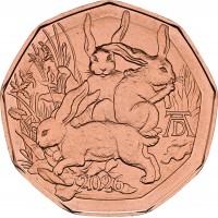 Монета Австрия 5 евро 2026 Трио зайцев Дюрера