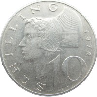 Монета Австрия 10 шиллингов 1974