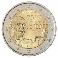Монета Франция 2 евро 2010 Шарль де Голль