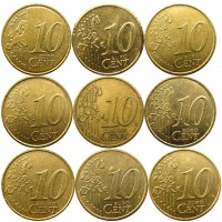 Набор монет 10 евроцентов (9 монет)