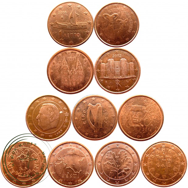 Набор монет 1 евроцент (11 монет)
