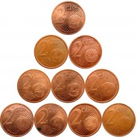 Набор монет 2 евроцента (10 монет)