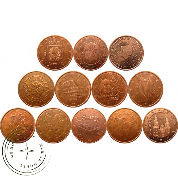 Набор монет 5 евроцентов (12 монет)
