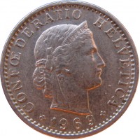 Монета Швейцария 20 раппенов 1969