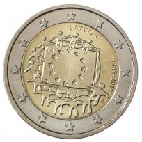 Монета Латвия 2 евро 2015 30 лет Флагу Европы
