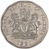 Монета Нигерия 50 кобо 1991