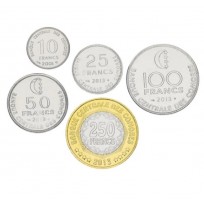 Коморские острова 10 25 50 100 250 франков 2001-2020 набор 5 монет