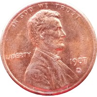 Монета США 1 цент 1987 D