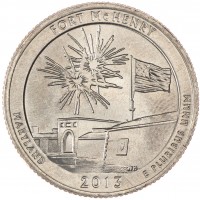 Монета США 25 центов 2013 Форт Мак-Генри
