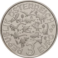 Монета Австрия 3 евро 2021 Дейноних