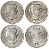 США 1 доллар Сьюзен Энтони 4 монеты 1979, 1980, 1981, 1999
