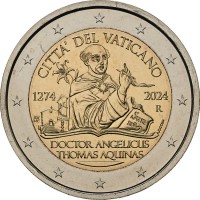 Монета Ватикан 2 евро 2024 Фома Аквинский