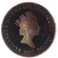 Монета Острова Кука 2 доллара 2001 Чернолицая колпица УЦЕНКА
