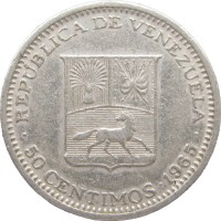 Монета Венесуэла 50 сентимо 1965
