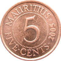 Монета Маврикий 5 центов 2005