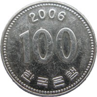 Монета Южная Корея 100 вон 2006
