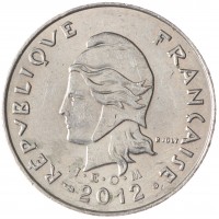 Монета Полинезия 10 франков 2012