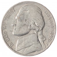 Монета США 5 центов 1998